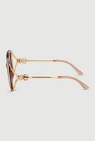 Womens Metallic Detail Gradient Lens Sunglasses, Brown