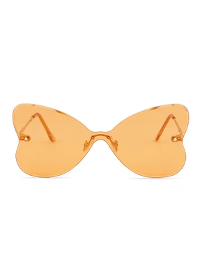 Womens Heart Shape Rimless Shield Sunglasses, Orange