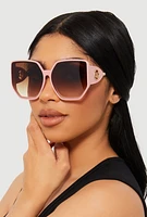 Womens Cut Out Detail Ombre Sunglasses, Pink