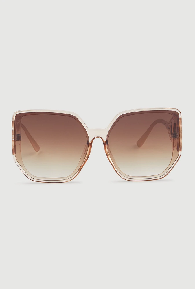 Womens Cut Out Detail Ombre Sunglasses, Beige