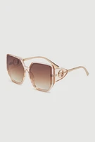 Womens Cut Out Detail Ombre Sunglasses, Beige