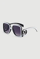 Womens Oversized Rhinestone Detail Ombre Sunglasses, White