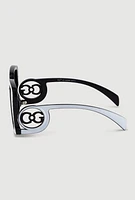 Womens Oversized Rhinestone Detail Ombre Sunglasses, White