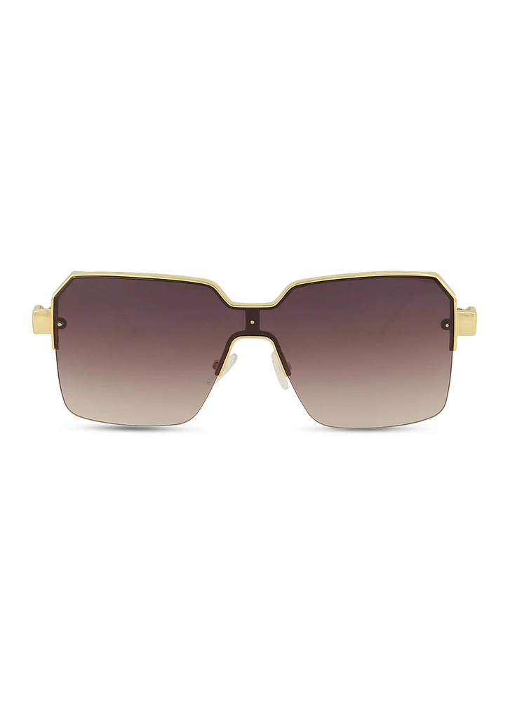 Womens Metallic Detail Ombre Lens Sunglasses, White