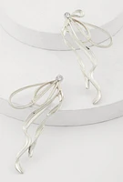 Womens Sculptural Bow Drop Earrings, Silver