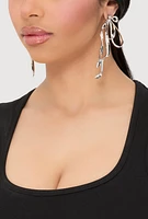 Womens Sculptural Bow Drop Earrings, Silver
