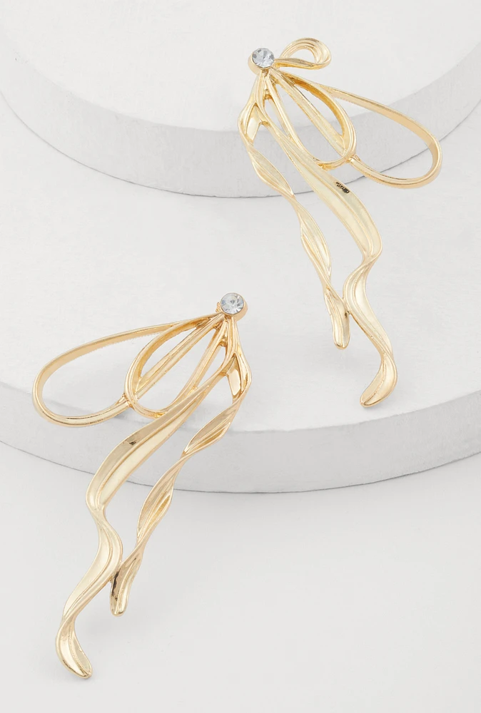Womens Sculptural Bow Drop Earrings, Gold