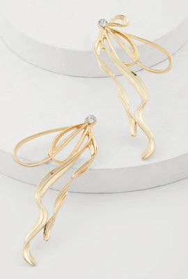 Womens Sculptural Bow Drop Earrings, Gold