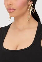 Womens Sculptural Bow Drop Earrings, Gold