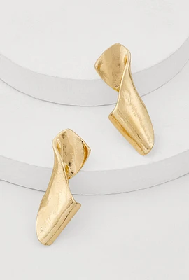 Womens Curved Metallic Drop Earrings, Gold