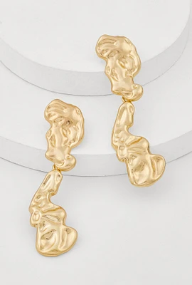 Womens Metallic Molten Drop Earrings, Gold