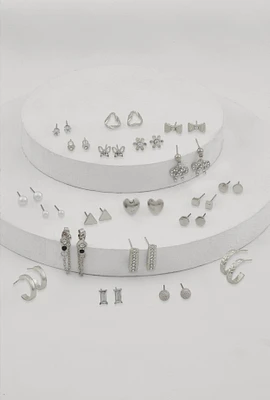 Womens Assorted Earrings Set of 20, Silver