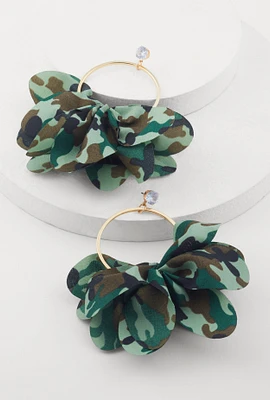 Womens Fabric Detail Hoop Earrings, Green