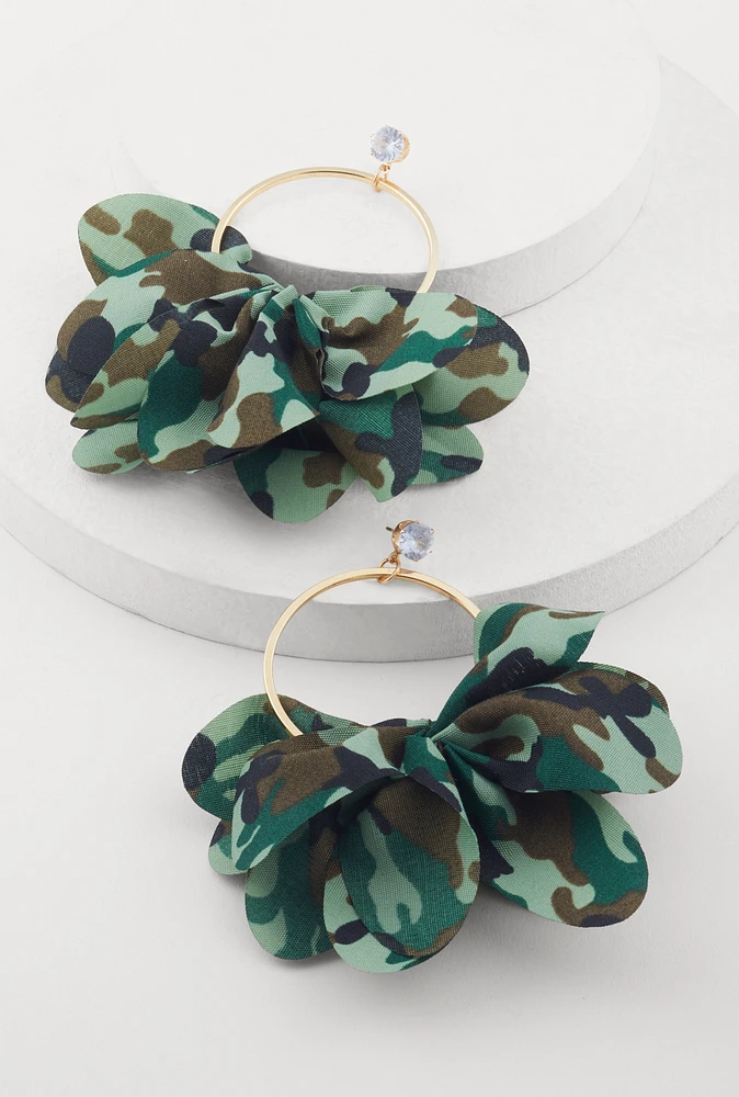 Womens Fabric Detail Hoop Earrings, Green