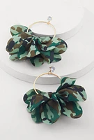 Womens Fabric Detail Hoop Earrings, Green