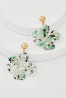 Womens Resin Flower Drop Earrings, Green