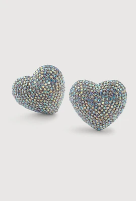 Womens Rhinestone Heart Statement Stud Earrings, Multi