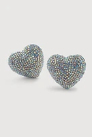Womens Rhinestone Heart Statement Stud Earrings, Multi