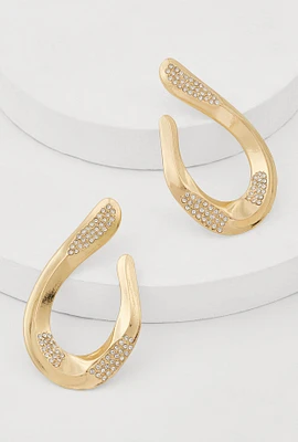 Womens Abstract Rhinestone Studded Hoop Earrings, Gold