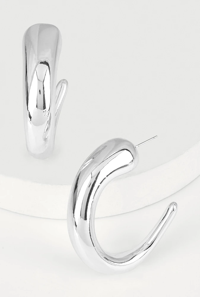 Womens Chunky Open Hoop Earrings, Silver