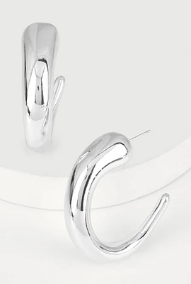Womens Chunky Open Hoop Earrings, Silver