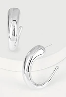 Womens Chunky Open Hoop Earrings, Silver