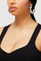 Womens Chunky Open Hoop Earrings, Silver