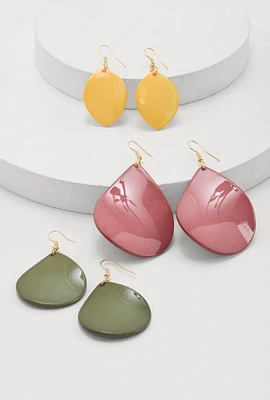 Womens Assorted Teardrop Earring Trio, Multi