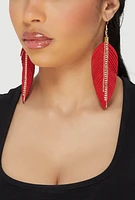 Womens Rhinestone Chain Fringe Leaf Drop Earrings, Red