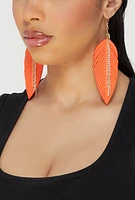 Womens Rhinestone Chain Fringe Leaf Drop Earrings, Orange