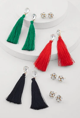 Womens Assorted Stud and Tassel Earrings Set of 6, Multi