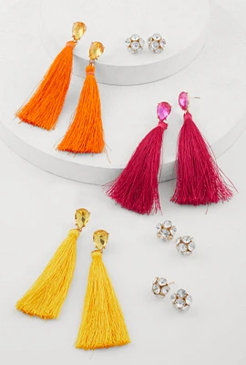 Womens Assorted Stud and Tassel Earrings Set of 6, Multi