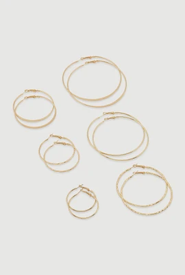 Womens Assorted Metallic Hoop Earrings Set of 6, Gold