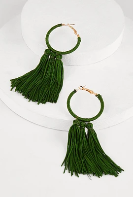 Womens Tassel Hoop Earrings, Green