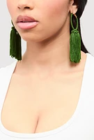 Womens Tassel Hoop Earrings, Green