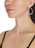 Womens Metallic Assorted Bamboo Hoop Earrings, Silver