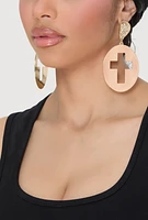 Womens Cross Cut Out Statement Drop Earrings, Gold