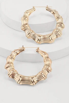 Womens Metallic Bamboo Hoop Earrings, Gold