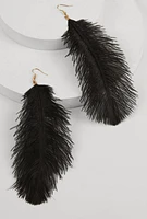 Womens Feather Drop Earrings, Black