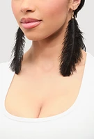 Womens Feather Drop Earrings, Black