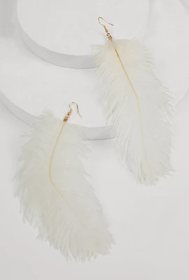 Womens Feather Drop Earrings, White