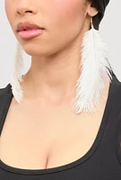 Womens Feather Drop Earrings, White