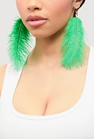 Womens Feather Drop Earrings, Green