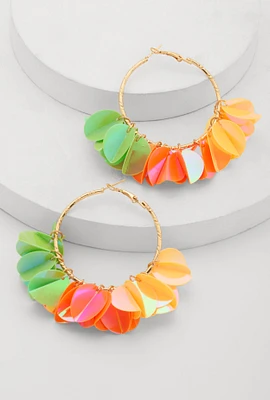 Womens Petal Sequin Hoop Earrings, Multi