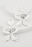 Womens Metallic Textured Flower Drop Earrings, Silver