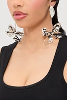 Womens Metallic Textured Flower Drop Earrings, Silver