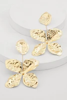 Womens Metallic Textured Flower Drop Earrings, Gold