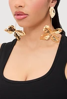 Womens Metallic Textured Flower Drop Earrings, Gold