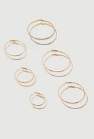 Womens Assorted Textured Hoop Earrings Set of 6, Gold