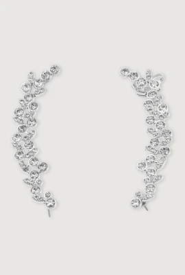 Womens Cubic Zirconia Ear Climber Earrings, Silver